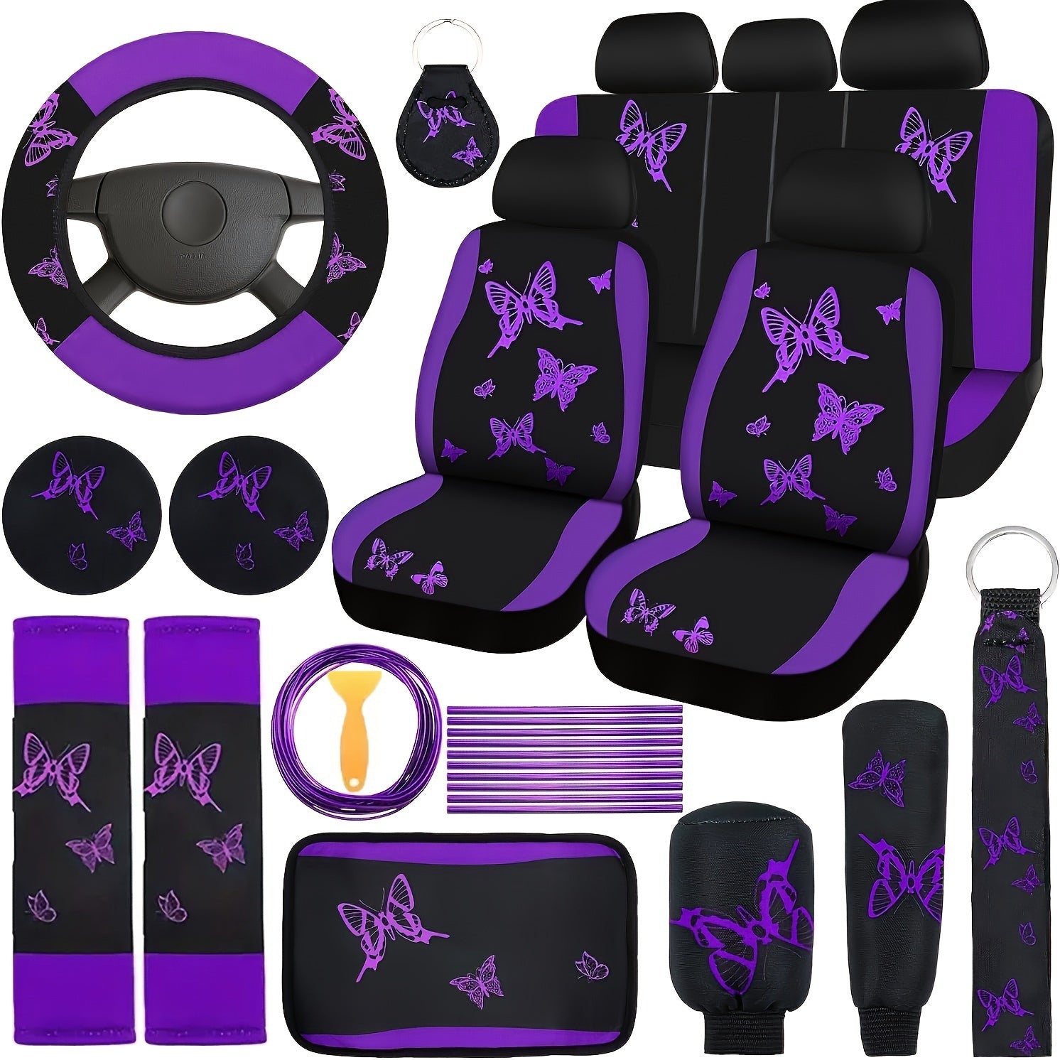 TEMU Pink Car Seat Cover Set: 5 Seats, For Front And Rear Seats, Wristbands, 2 Coasters, Armrests, 2 Seat Belt Covers - For Suv, Full Car Seat Covers