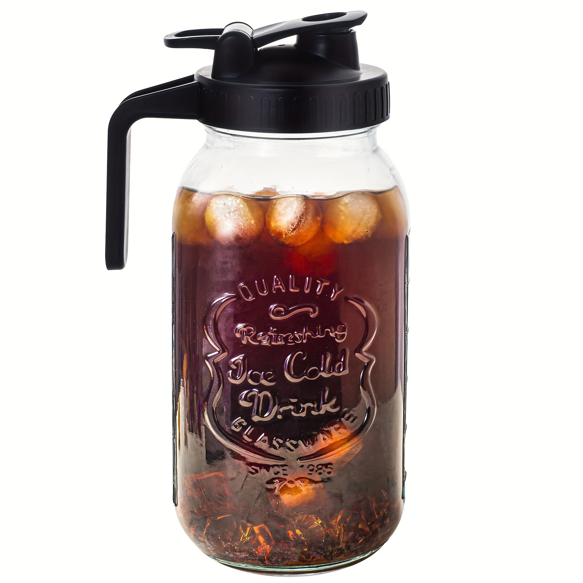 TEMU 64 Oz Mason Jar Large Mouth Jar With Lid - 2 Quart Airtight Half Gallon Glass Jar For Water, Juice, Milk, Tea, Iced Coffee And Beverages
