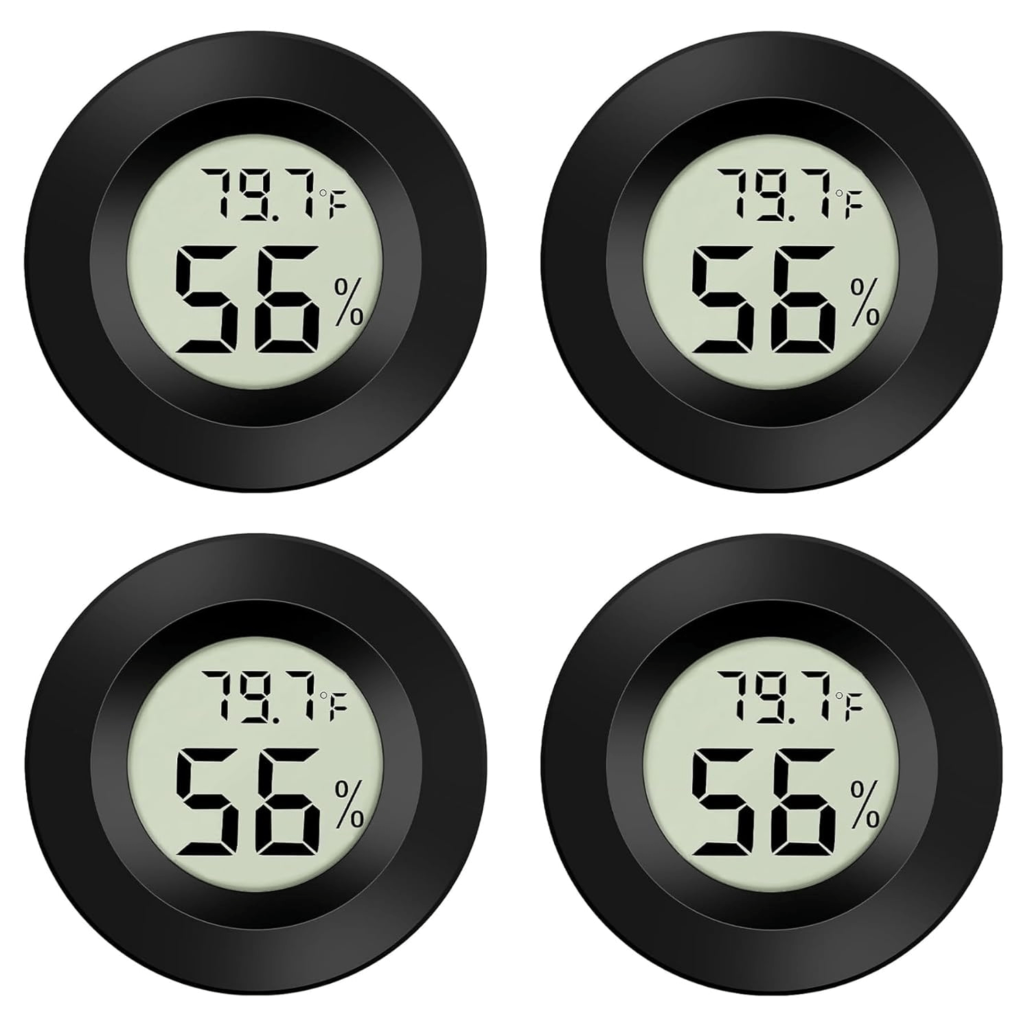 TEMU 4pcs Mini Digital Thermometer Hygrometer, - Celsius, Circular Indoor Thermometer Hygrometer, 1.7-inch Lcd Display Screen, Suitable For