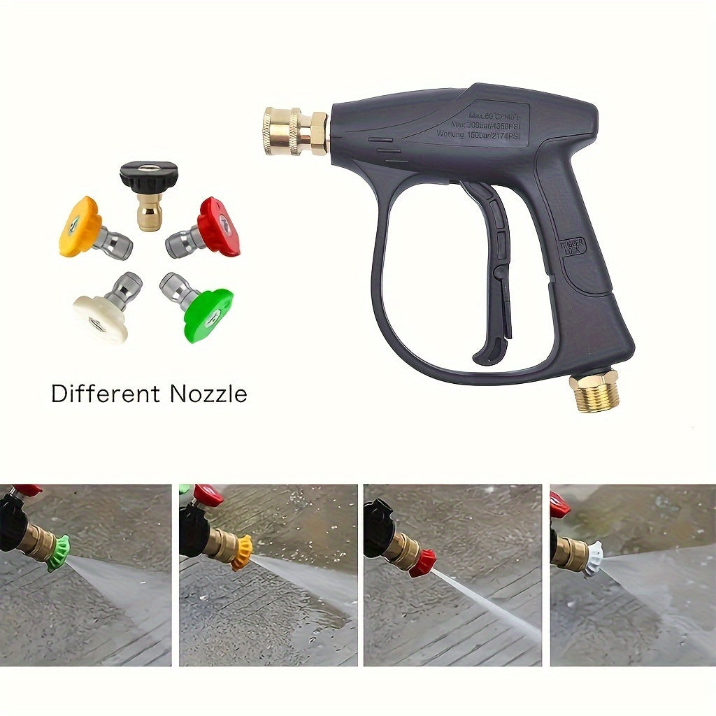 TEMU High-pressure Car Wash Gun With 5 Quick Connect Nozzles, 1-4 Inch M22-14 Hose Connector, Metal Garden Irrigation Sprayer, Up To 3000 Psi, For