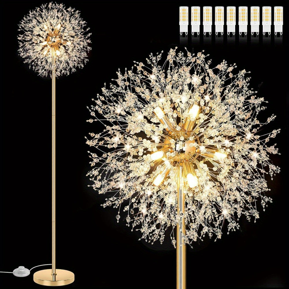 TEMU Beslowe 69'' Modern Lamp With 738pcs K9 Crystals, Tall Golden Standing Lamp For Living Room Or Bedroom, 9 Led Bulbs, Antique , Mid Century