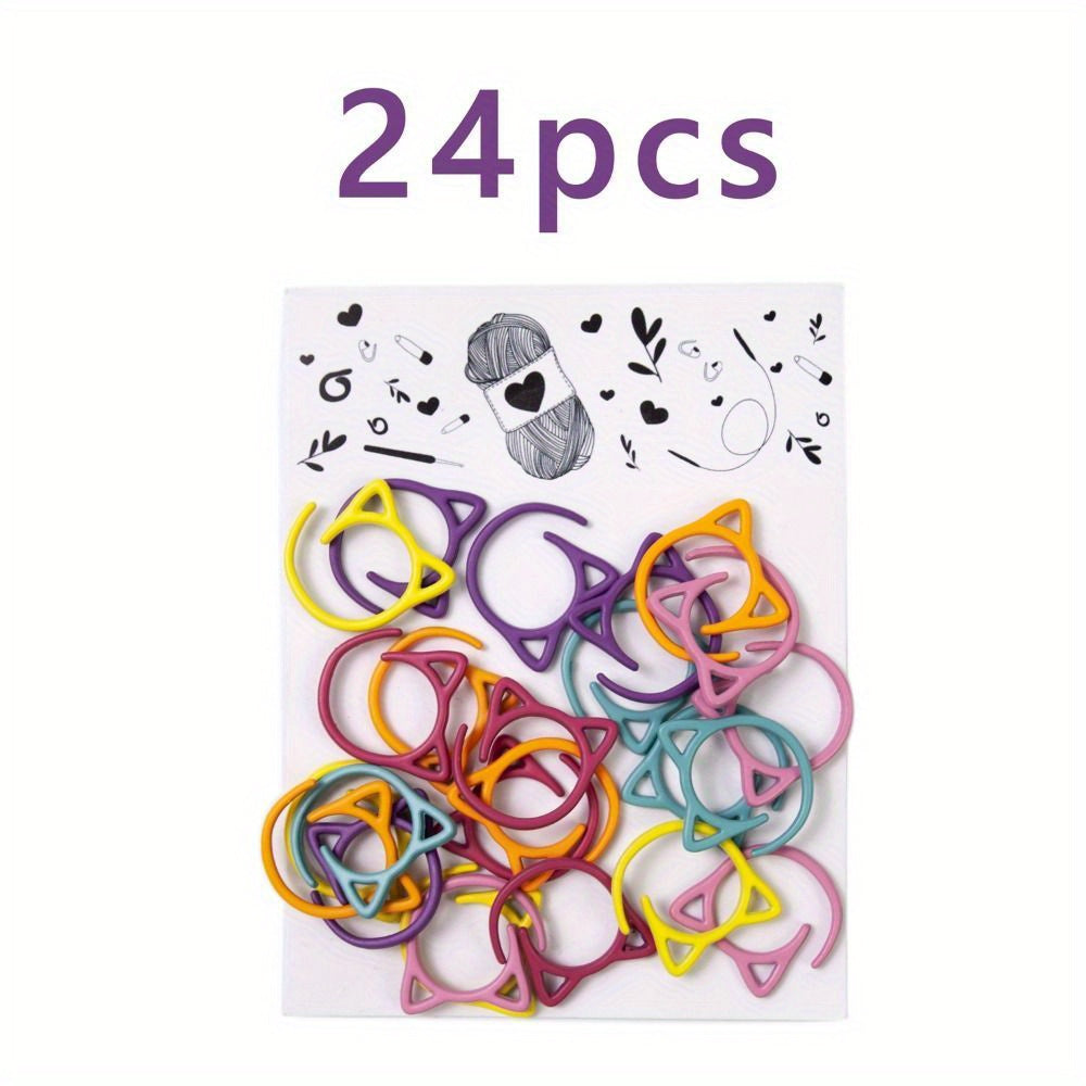 TEMU 24pcs Cat Ear Markers Set For Knitting & Crochet, Multiple Color Metal Locking Rings, Craft Marker Tools For Diy Sewing Projects