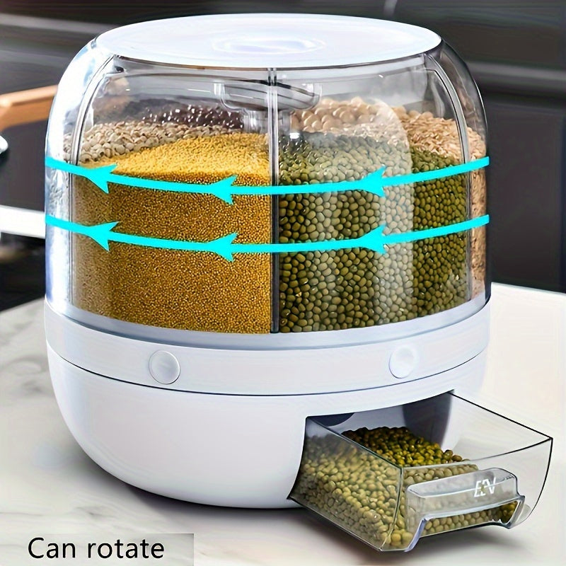 TEMU Rotating Grain Storage Bin 6 -click Output Large Capacity Food Dispenser, Suitable For Rice Grains Or Pet Food Sealed Moisture-proof Organizers