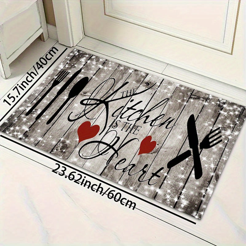 TEMU 1pc Kitchen Restaurant Door Mat, 160-330g Weight, 100% Polyester Floor Mat, Gray Knife And Fork Pattern Printed Floor Mat, Door Bathroom, Indoor