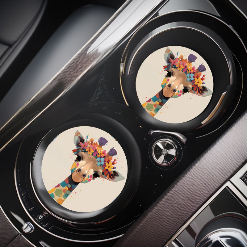 TEMU 2pcs Vibrant Giraffe Car Coasters - Absorbent Eva Drink Holders For Cup Holders, Stylish Auto Interior Accessories