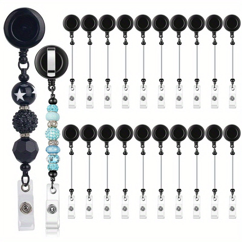 TEMU 20pcs Black Beadable Retractable Badge Reel Holders Clip, Diy Badge Holder Retractable Clip With Blank Beadable Keychain Bar, Id Name Badge