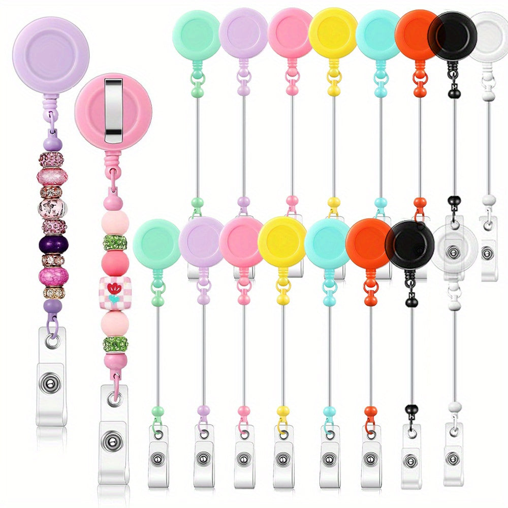 TEMU 16pcs Mixed Color Beadable Retractable Badge Reel Holders Clips, Diy Badge Holder Retractable Clip With Blank Beadable Keychain Bar, Christmas