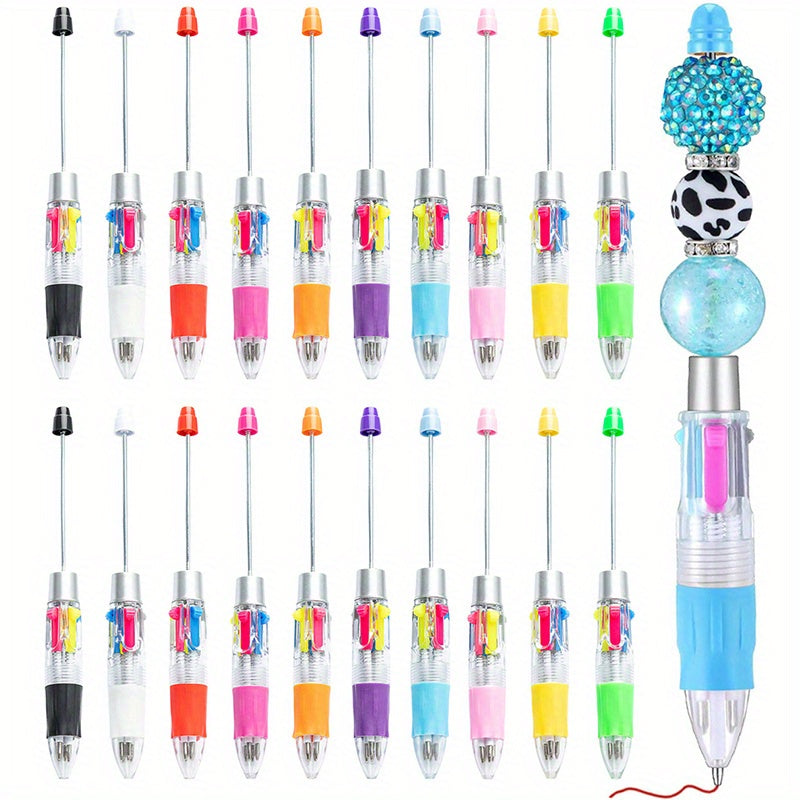 TEMU 20pcs 4 In 1 Multicolor Beadable Plastic Ballpoint Pens Diy Craft Pens Making Gifts School Office Supplies