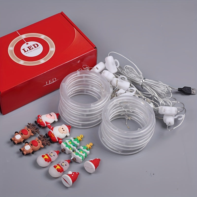 TEMU New Christmas Light String Santa Claus Cartoon Shape Hanging Window Curtain Light Led Color Light Window Decoration Star Light Usb Interface