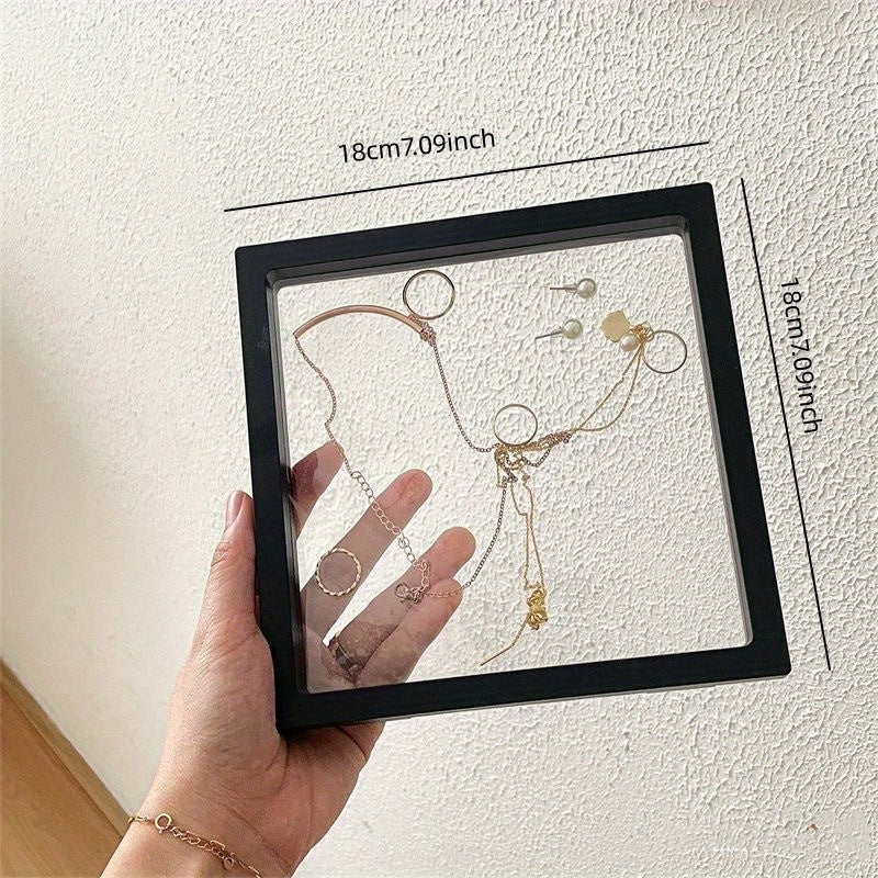 TEMU Elegant Jewelry Display Case With Black Frame - Dustproof & Anti-oxidation, Ideal For Necklaces, Rings, Lipsticks | Magnetic Closure, Utility