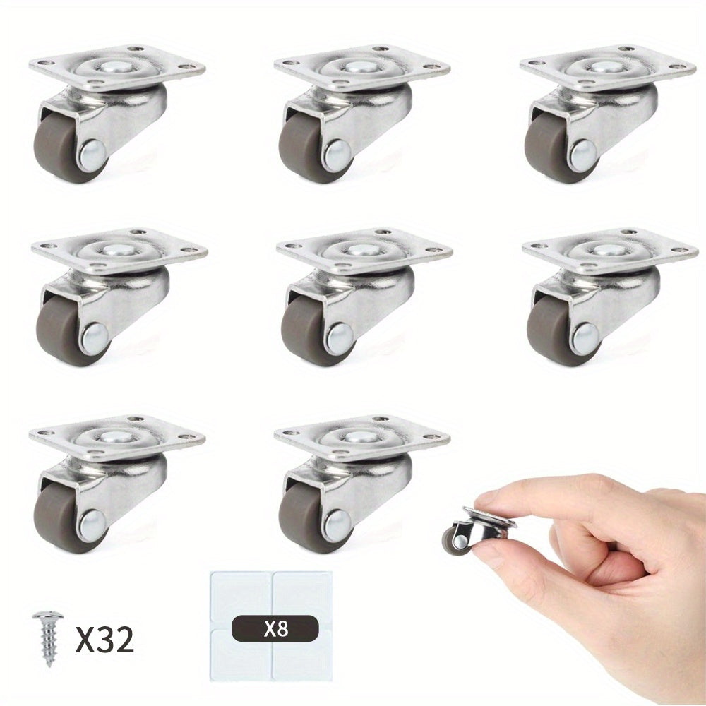 TEMU 8pcs Mini Swivel Caster Wheels, 1-2" Low Profile Self-adhesive For Furniture & Kitchen Appliances - With Screws Or Tape