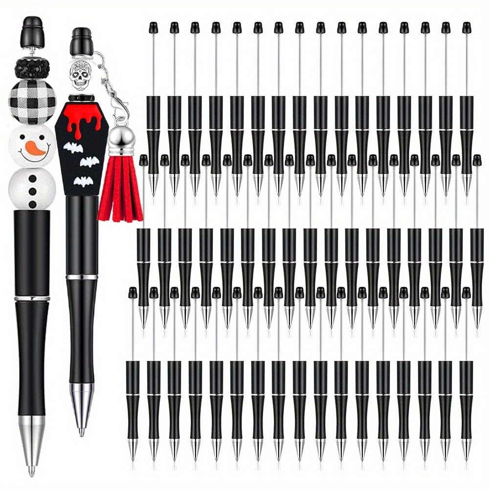TEMU 50pcs Black Plastic Beadable Ballpoint Pens Bulk Diy Pen Set Black Ink For Diy Making Christmas Halloween School Gift Office School Supplies
