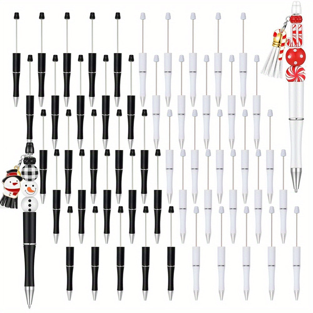 TEMU 50pcs Black White Plastic Beadable Pens Set Bulk Diy Pen Set Beaded Pens Black Ink For Diy Making Christmas Gift Office School Supplies