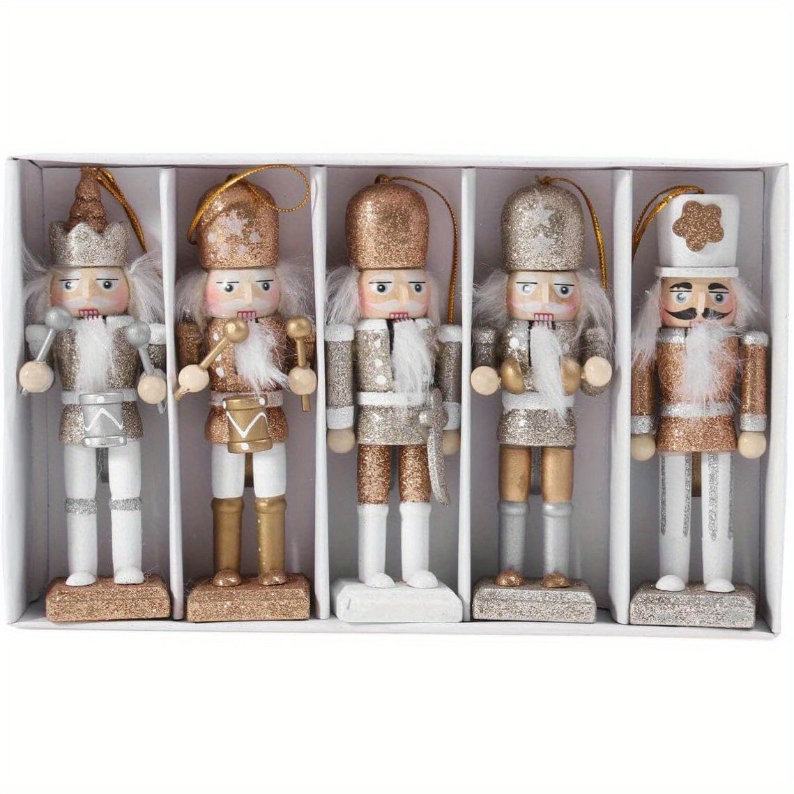 TEMU Christmas Nutcracker Figurine 5-piece Set, Christmas Nutcracker Hanging Ornament, Christmas Nutcracker Soldier Wooden Nutcracker Hanging
