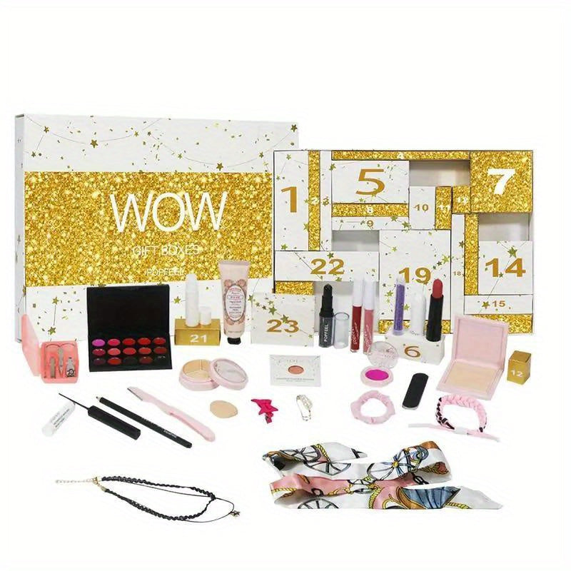 TEMU 24pcs Face Makeup Platinum Gift Set, Christmas Advent Calendar Makeup Set, Including Set Of Lipstick & Eye Shadow & Cosmetics Gift Box, Suitable