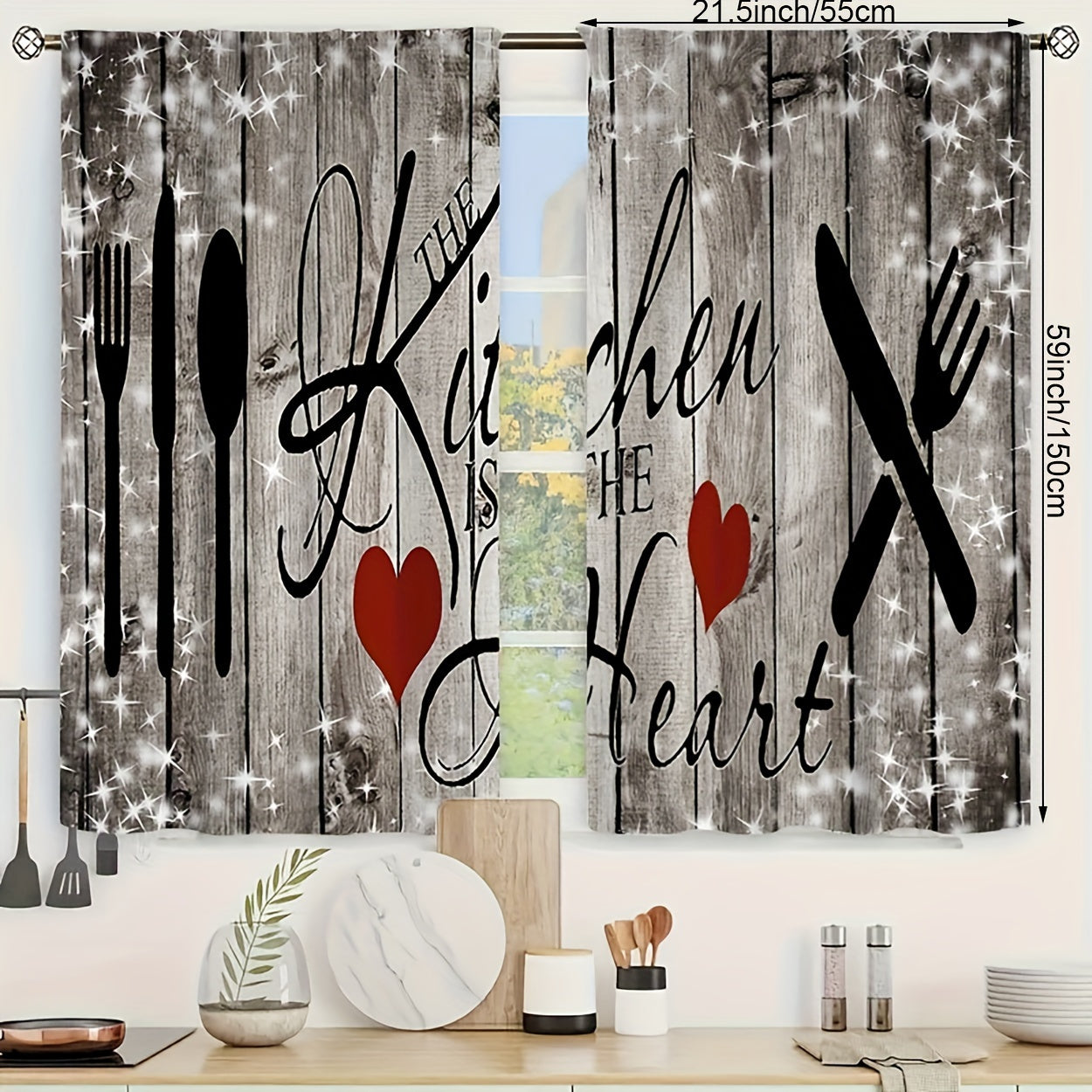 TEMU 2pcs, Polyester Material Cafe European Kitchen Curtains, Suitable For Living Room, Bedroom, Study, Dining Room, Home Decor, Rod