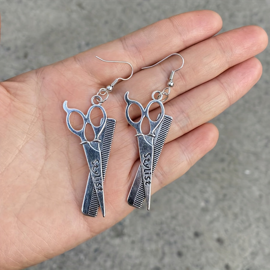 TEMU A Unique Scissors Hair Dryer Pendant Earrings Alloy Jewelry Retro Style Personalized Gift For Women