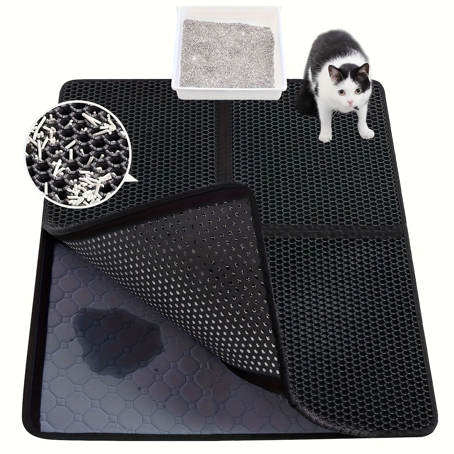 TEMU Large Litter Mat, Large Mat, Urine-absorbent Washable Double Control Mat, Urine-waterproof Litter Mat, Easy To Clean, Phthalate-free, Black And