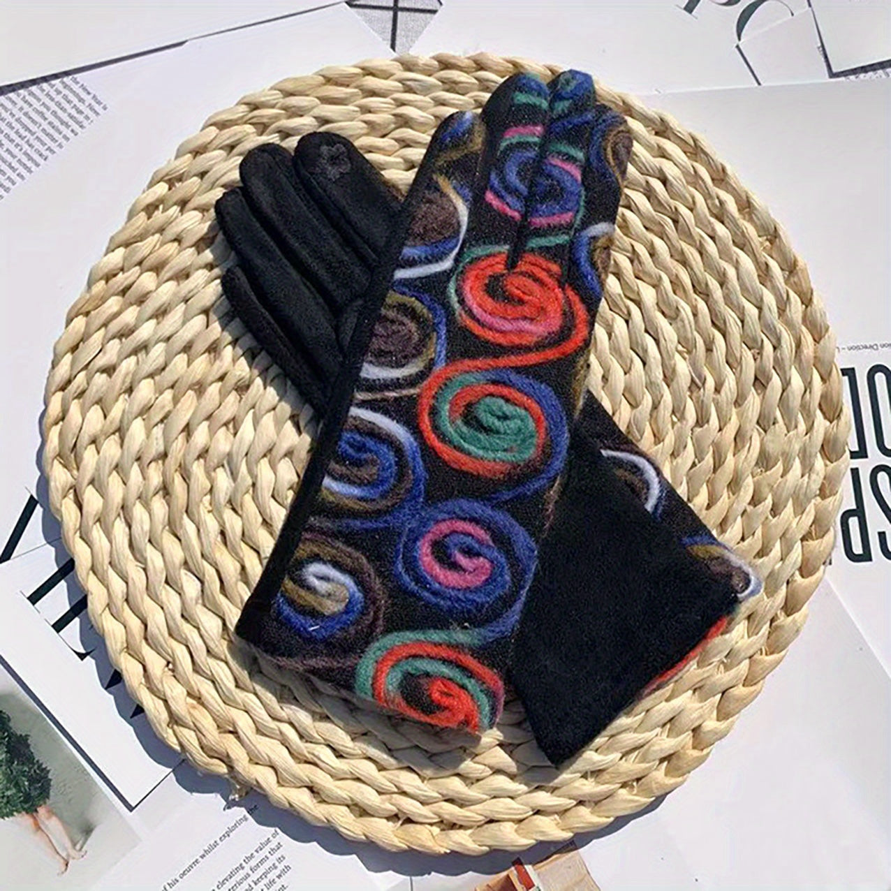 TEMU 1pair Cycling Warm Gloves, Women's Fashion Embroidered Finger Gloves, Outdoor Sports Warm Gloves, Christmas Gift, Suitable Gifts For Family And