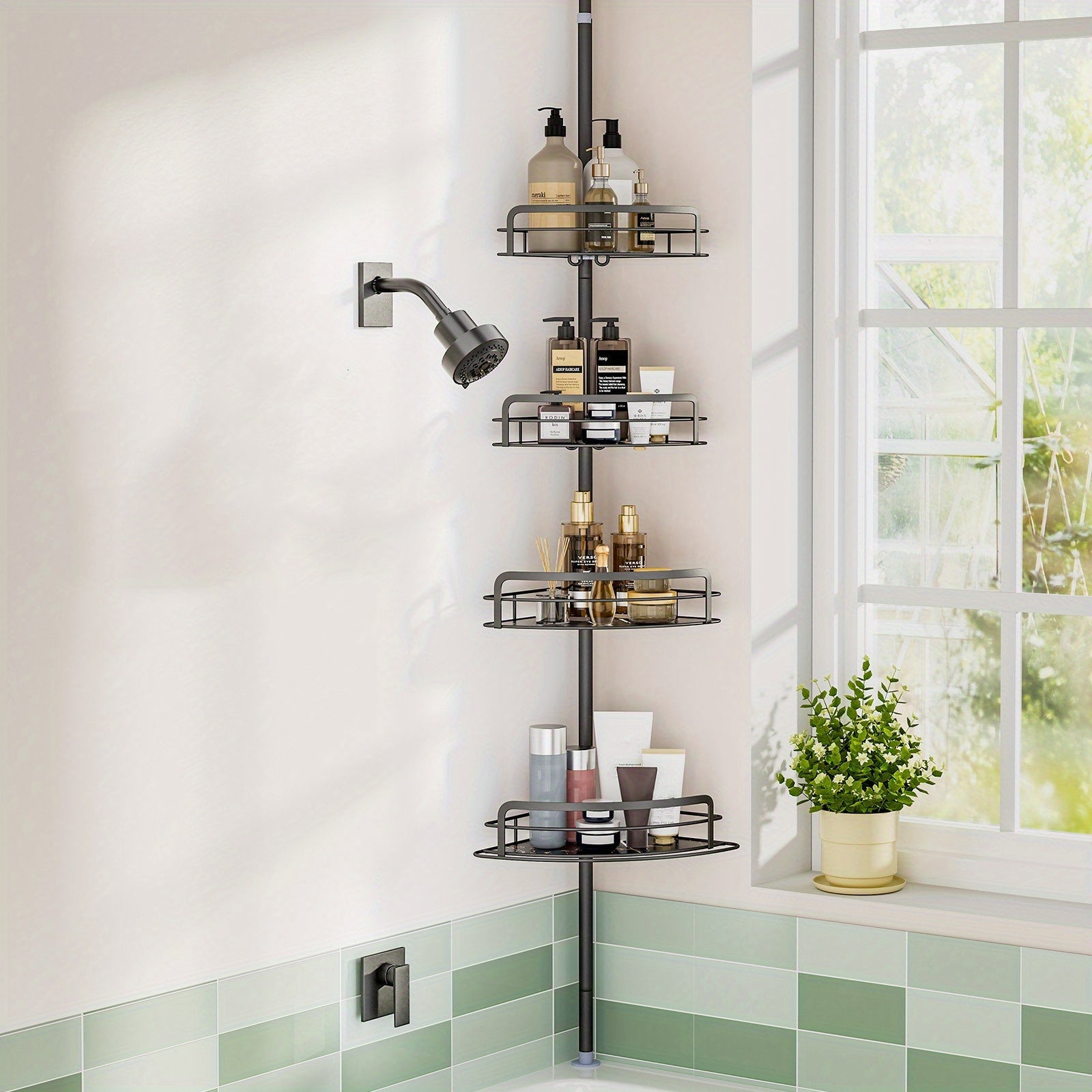 TEMU 1pc Stainless Steel Anti-rust Shower Corner Basket For Bathroom, Bathtub Storage Finishing Shampoo Supplies Accessories, Four-layer Adjustable