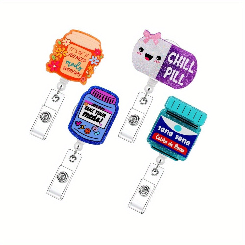 TEMU 4pcs Cute Badge Scroll With Extendable Id Card Holder Clip, Suitable For Nurses, Students, Teachers, Office Workers, Nurses, Nursing Accessories