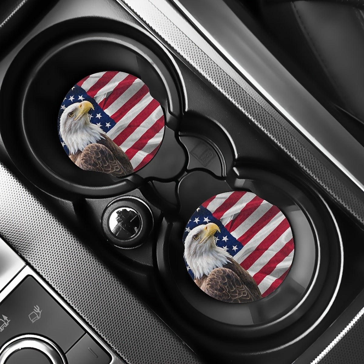 TEMU 2-pack Eva Material Eagle & Absorbent Cup Holder Coasters For Cars, Trucks & Home Office Desks - Patriotic Beverage Mats For American-themed