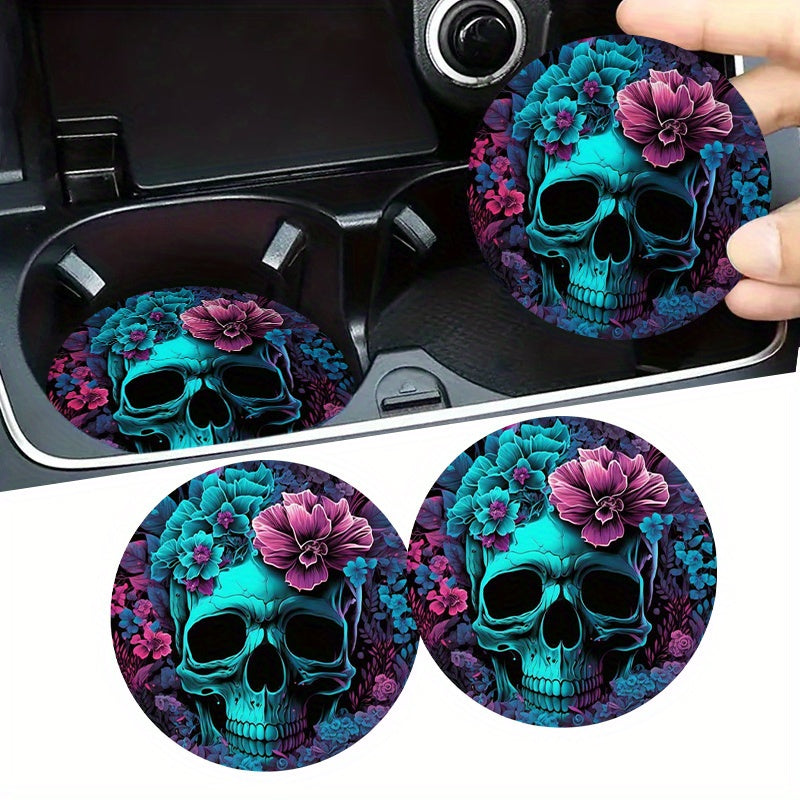 TEMU 2pcs Green Flower Eva Non-slip Car Cup Holder Coasters - Vibrant Floral Design, Your Vehicle Cup Holders , Perfect Halloween Car Interior