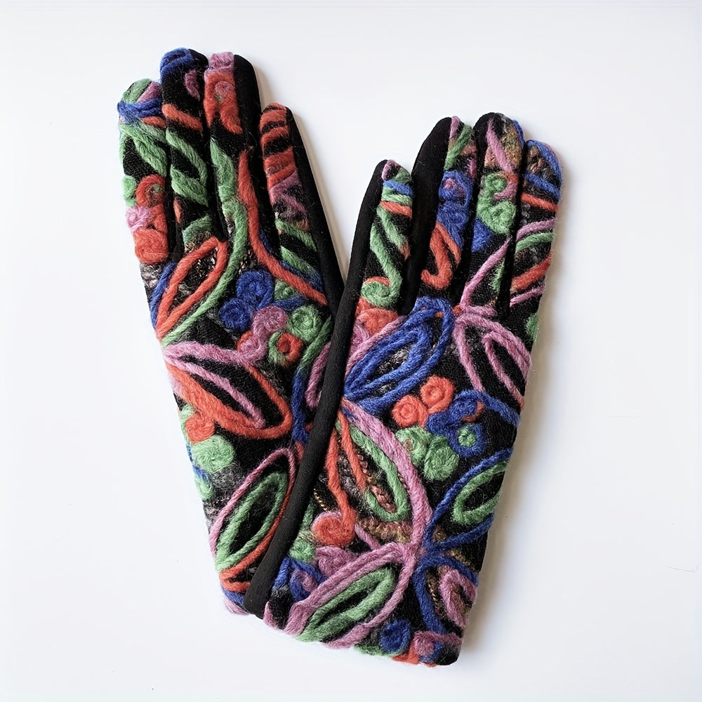 TEMU 1 Pair Cycling Warm Gloves, Women's Fashion Embroidered Finger Gloves, Outdoor Sports Warm Gloves, Suitable Gifts For