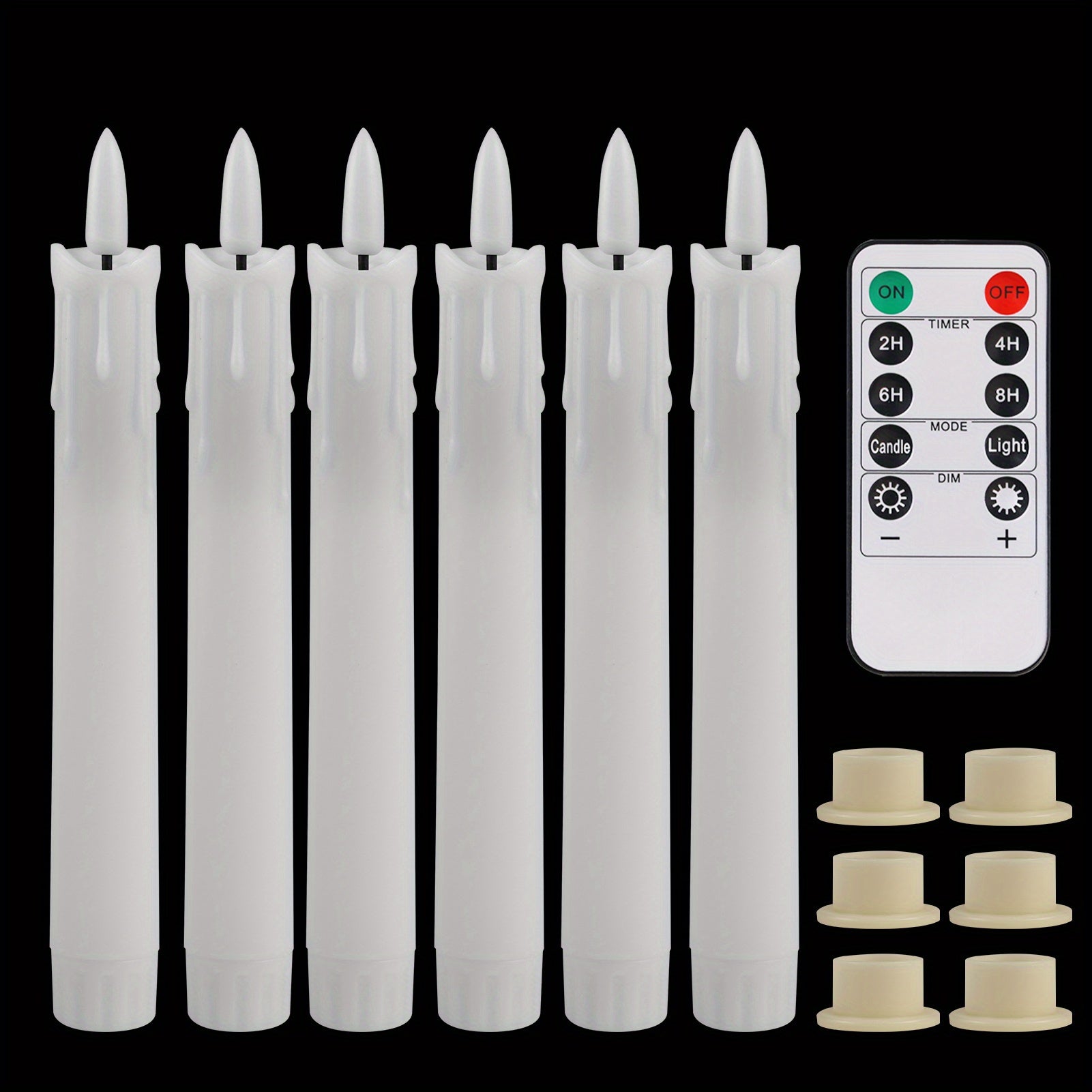TEMU Set Of 13 Flameless Led Candles Lights With Holders, Battery Operated Led Ivory Taper Candles, Unscented Flickering Candles With 10 Keys Remote