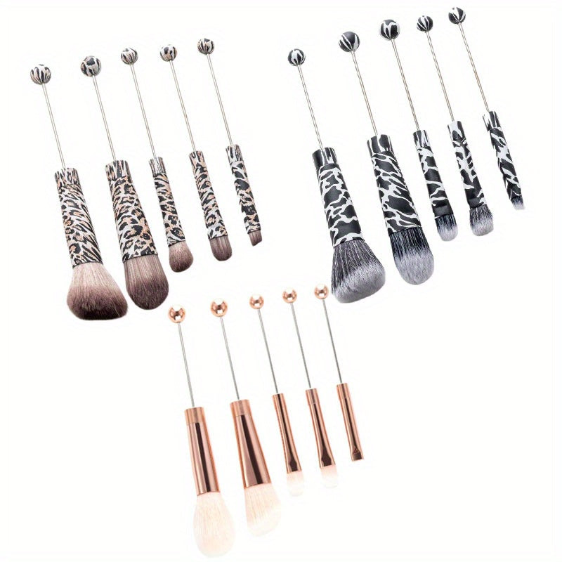 TEMU 15pcs-20pcs Diy Metal Handle Beaded Makeup Brush Set Powder Blusher Brush Powder Brush Head Eye Shadow Eyebrow Brush Western Style Makeup Tool,