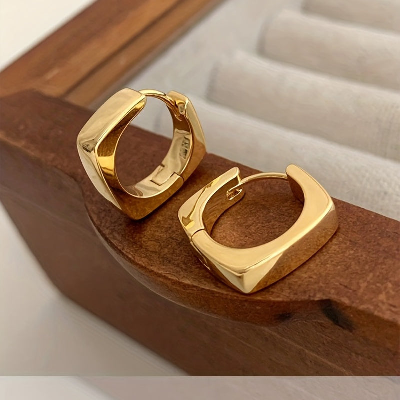 TEMU 1 Pair Of Gorgeous Geometric Hoops 925 Sterling Silvery Earrings - Any Season, Simple 100 Lap Women's Ear