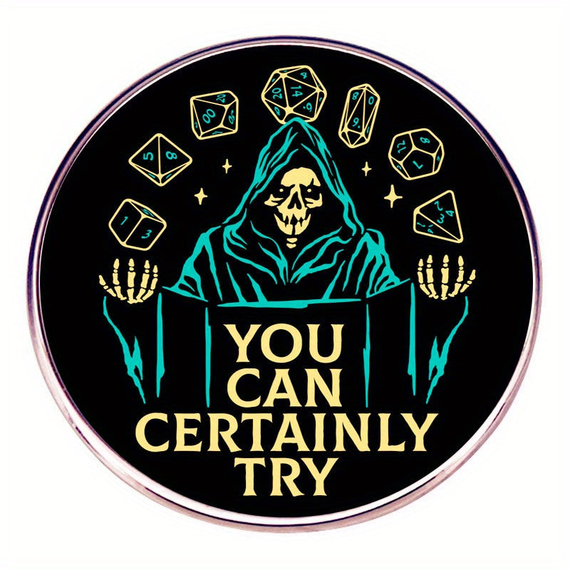 TEMU Vintage-inspired 'you Can Try' Dragon & Dungeons Pin - Alloy Metal Badge For Backpacks, Fashion Accessory For Men
