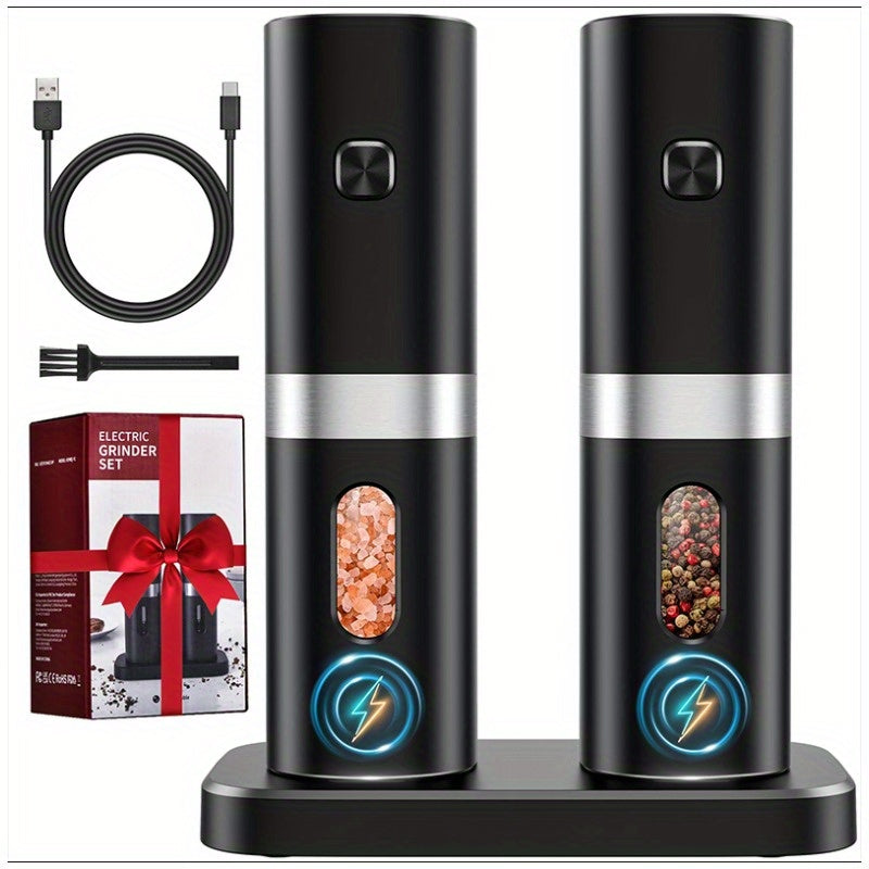 TEMU Electric Salt And Pepper Grinder Set, 2024 New Rechargeable Salt And Pepper Mill With 4*rechargeable Batteries, Charging Base, White Light,