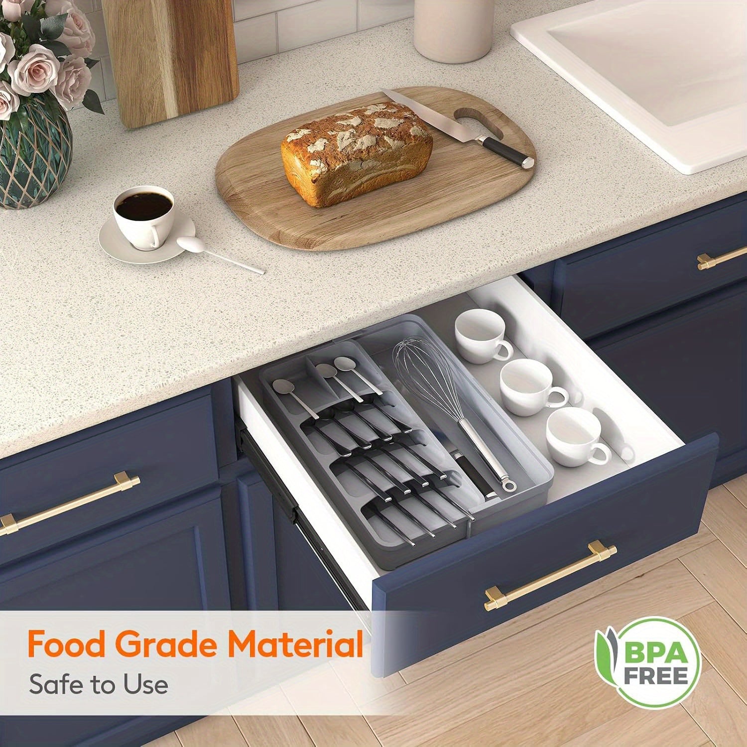 TEMU Silverware Organizer, Compact Utensil Organizer For Kitchen Drawer, Cutlery Tray And Expandable Flatware, Adjustable Plastic Spoons Forks Knives