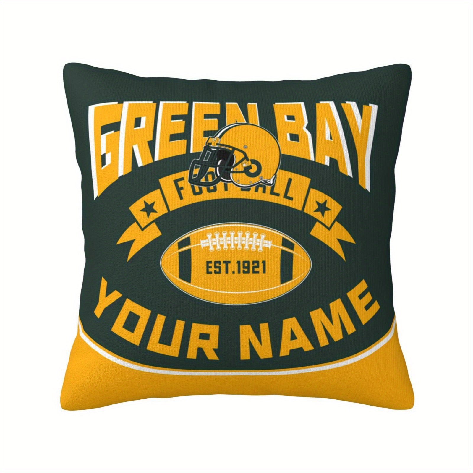 TEMU Custom Football Fan Pillow Cover - Personalized Name Throw Pillowcase, Polyester, Square Shape For Home Decor
