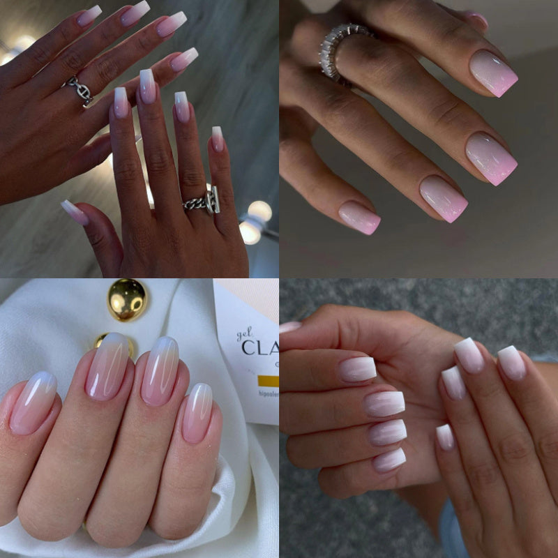 TEMU 96pcs ( 4 Pack) Long Square Press On Nails, Nude Pink Gradient Glossy Artificialnails With Jelly Tabs And Nail File, Chic Ballet Fake Nails Set