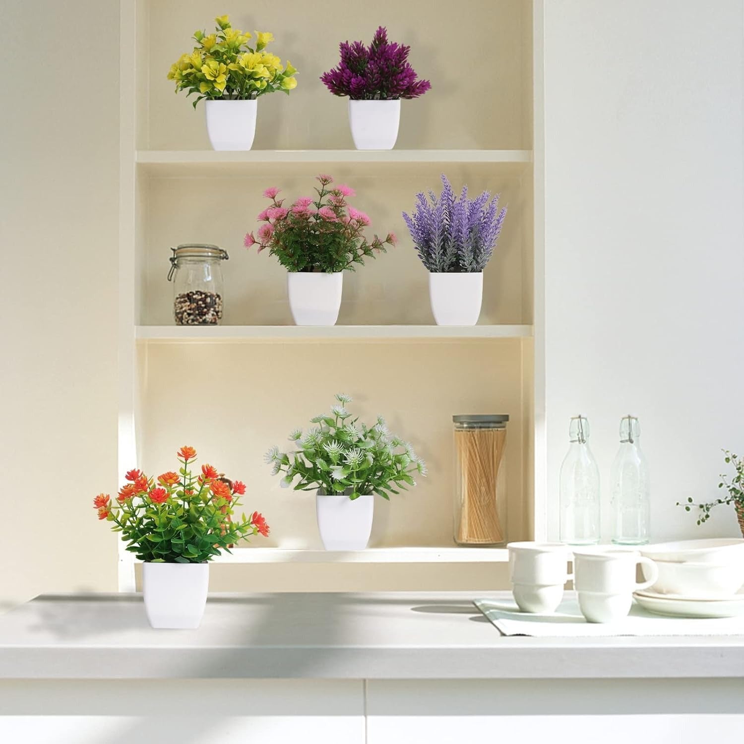 TEMU 6pcs Artificial Potted Flowers: Mini Plant Decors For Home Or Artificial Pot Flowers Small Fake Plants With Pot Mini Potted Plants For House