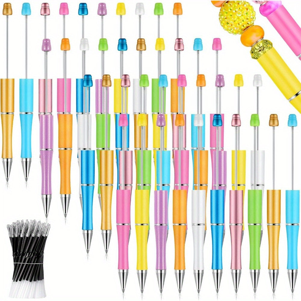 TEMU 50 Pieces Plastic Beadable Pen Bulk Bead Ballpoint Pen Shaft Beaded Pens With 50 Refills For Diy Making Gift School Supplies ( )