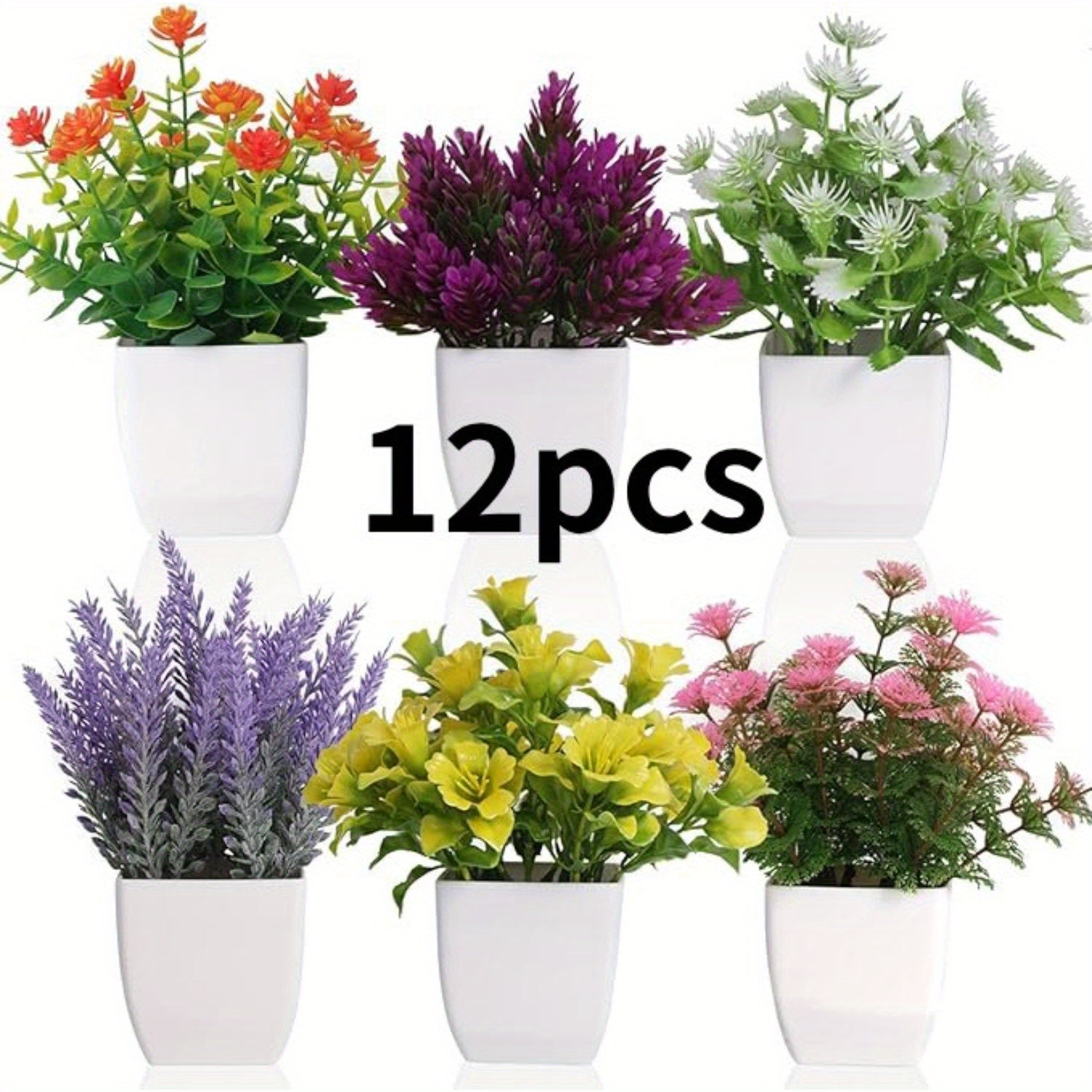 TEMU 12pcs Artificial Potted Flowers Small Potted Fake Plants Mini Potted Plants For Home, Office And Desktop Decorations