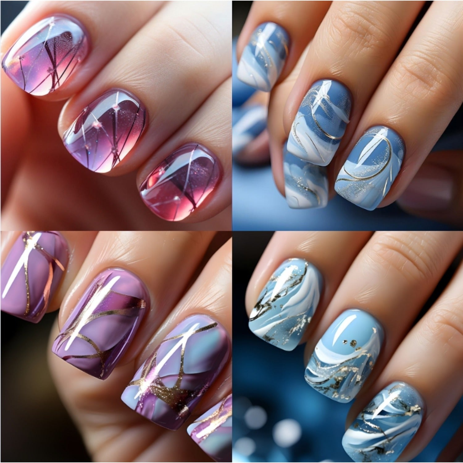 TEMU 96pcs Mixed Color Gradient Press On Nails Set, Square Shape Short Naillength With Glossy Finish, 4 Different Color Pattern Styles,