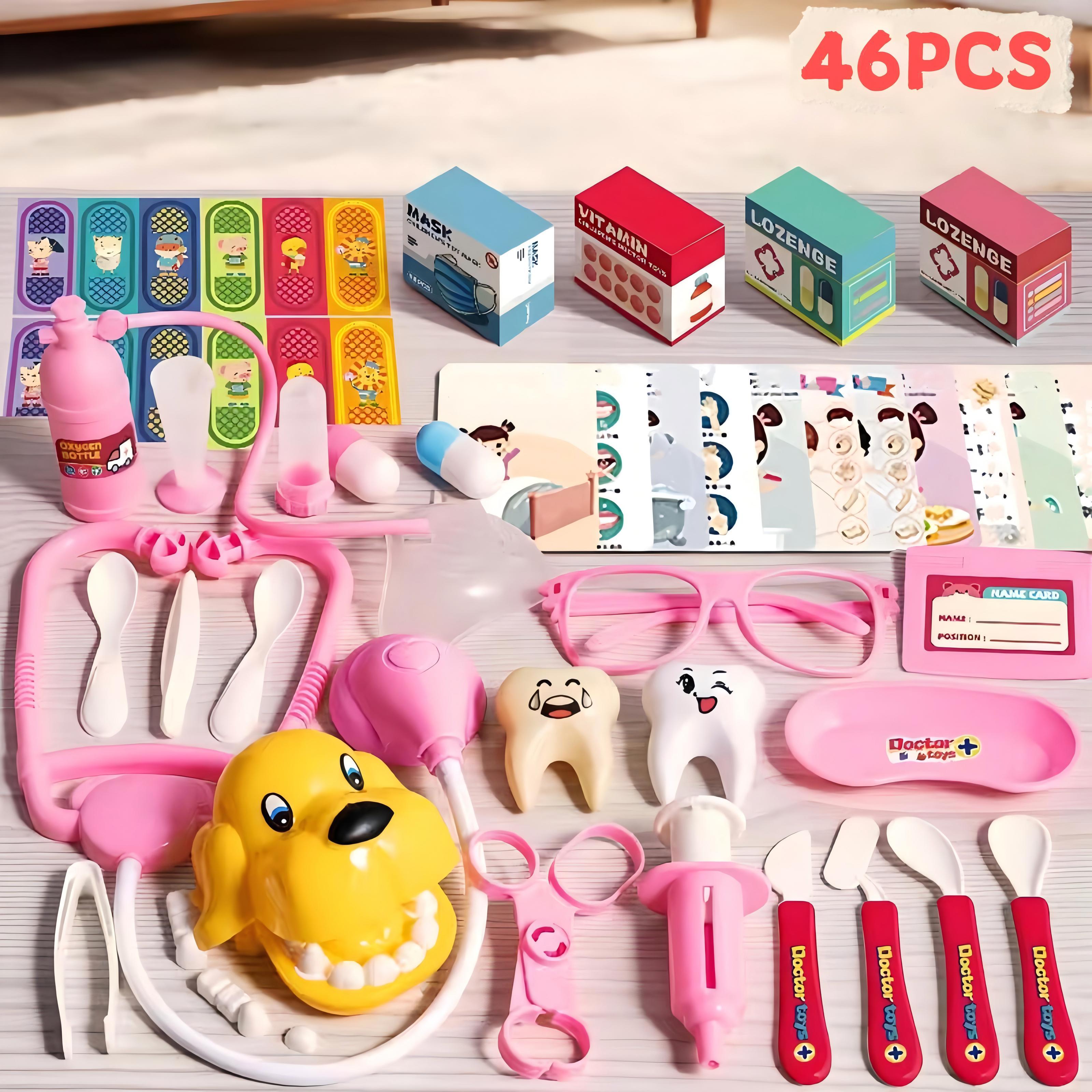 TEMU 46pcs Pretend Play Set For Kids, Girls' Medical Role Play Toys With Stethoscope, Dental Tools, , Abs Plastic, Ideal For Halloween & Christmas
