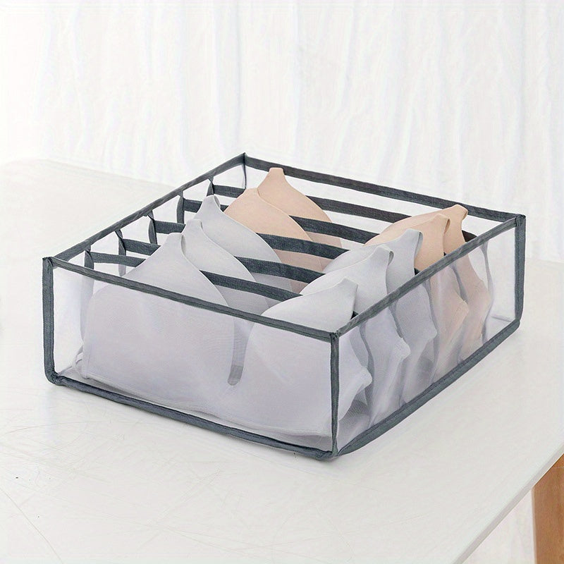 TEMU 6-compartment Bra & Underwear Organizer - Foldable Nylon Drawer Divider For Closet Storage, Ideal For Bras, Socks & Lingerie