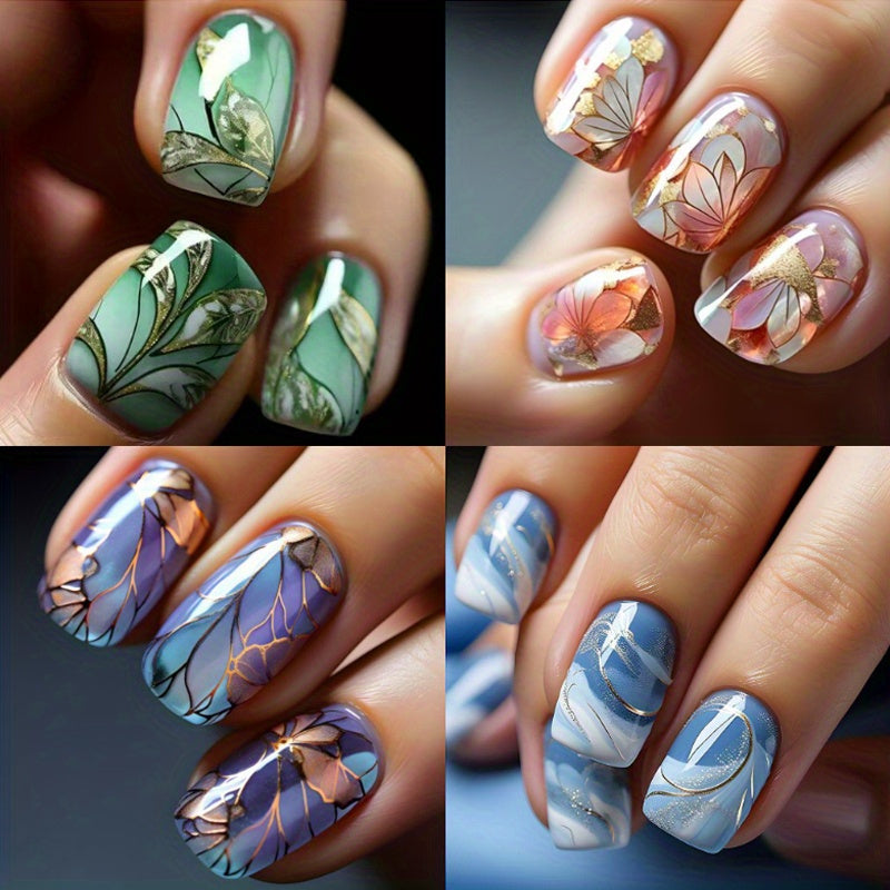 TEMU 96 Short Square Short Wear Nails - Mixed Color, Gloss, Color Block Striped Design, Stylish Fake Nail Wear Nails, Suitable For Women, With Nail