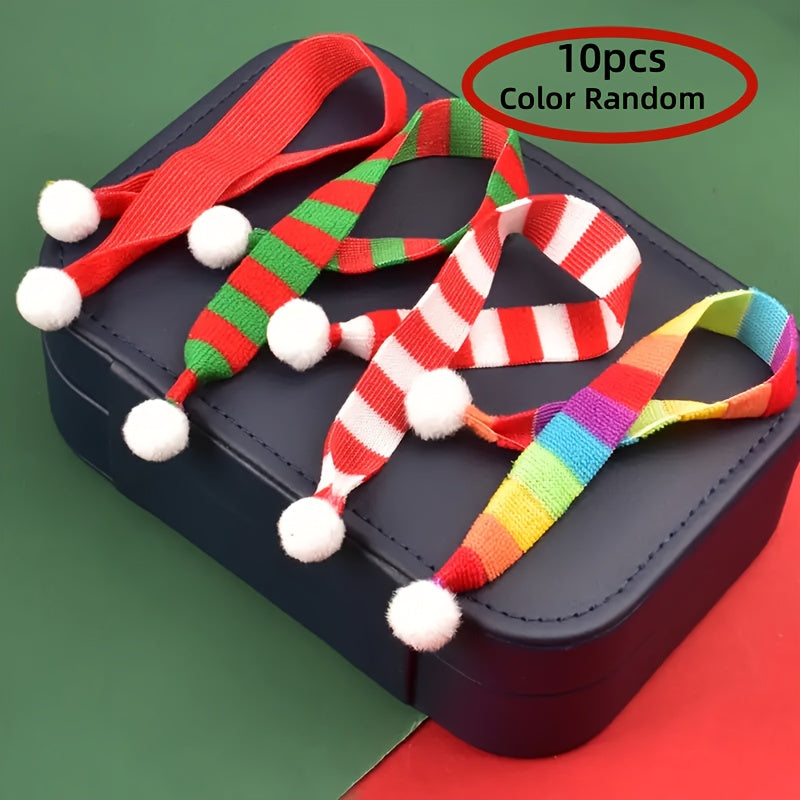 TEMU 10pcs Mini Knitted Christmas Scarves - Polyester Hanging Decorations For Bottles, Christmas Trees, Diy Crafts, Dolls - No Electricity Or