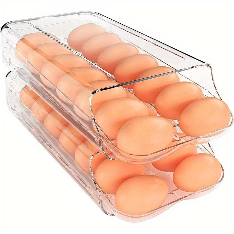TEMU Stackable Eggs Organizer Removable Inner Tray For Organizers And Storage, Theaoo Egg Holder For Fridge, Automatic Container For Refrigerator,