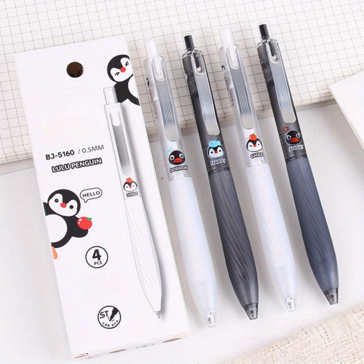 TEMU 4-pack Penguin Gel Ink Rollerball Pens With Metal Clip, 0.3mm Fine Point, Smooth Writing, Durable And Comfortable For Office And Study Use