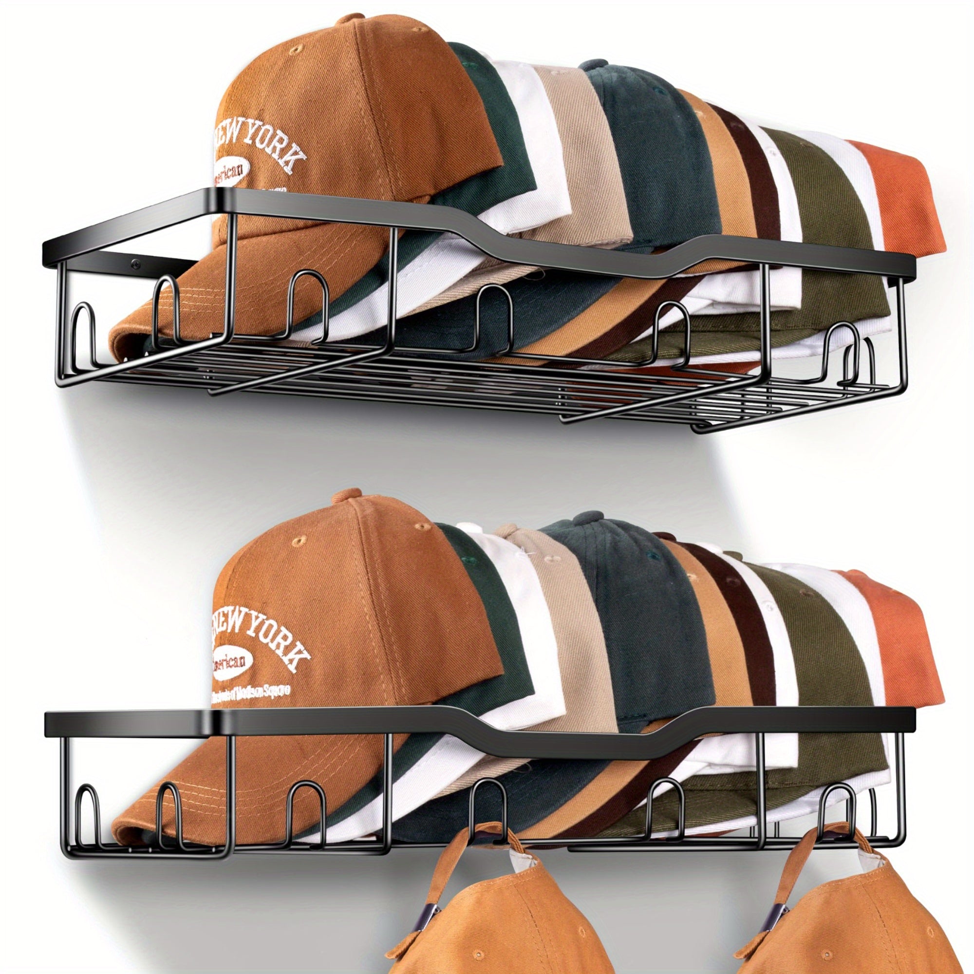 TEMU 2 Packs Of Sturdy Wall-mounted Hat Storage Organizer, Metal Holder Baseball Wall Organizer Suitable For 20 Hat Holders