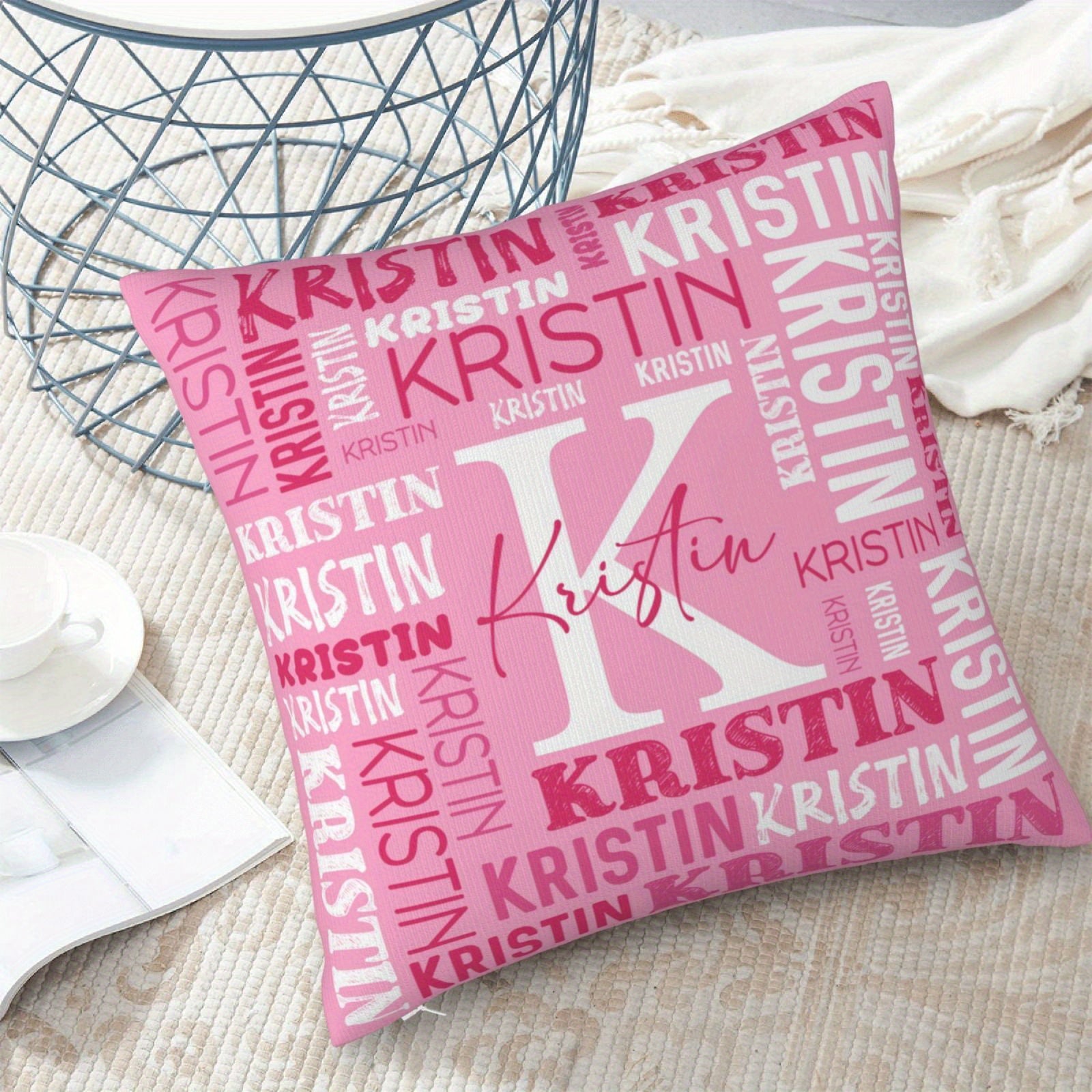 TEMU Personalized Name Pillowcase, 18"x18" Custom Lumbar Cushion Cover, Contemporary Knit Polyester, Machine Washable, Zipper Closure, Ideal For