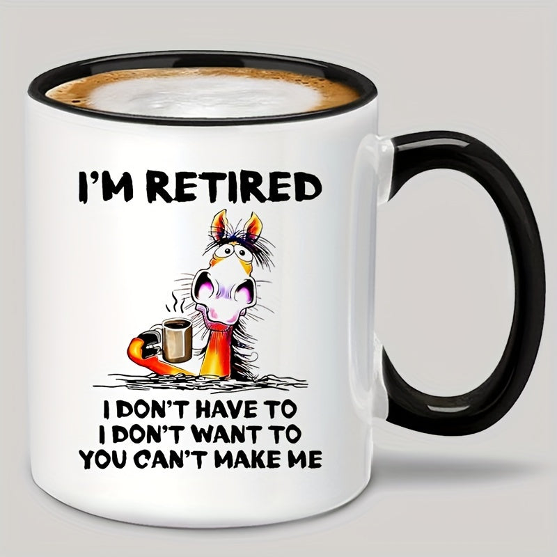 TEMU 1pc 11oz Funny Donkey Coffee Mug With "i'm Retired" Humor - Ceramic Mug, Comfortable Handle, Capacity - Perfect Birthday & Christmas Gift For