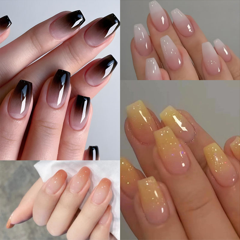 TEMU 96pcs (4 Pack) Gradient On Nails Medium Orange Black Artifical Acrylic Fake Nails Ballet Shaped False Nails Full Cover Reusable Glossy Coffin